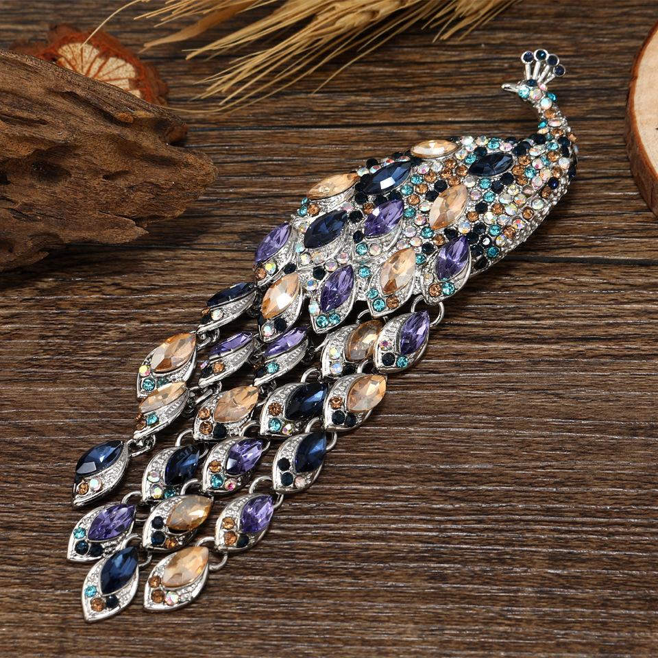 Diamond-innebygd tungindustri mote All-Match Peacock brosje