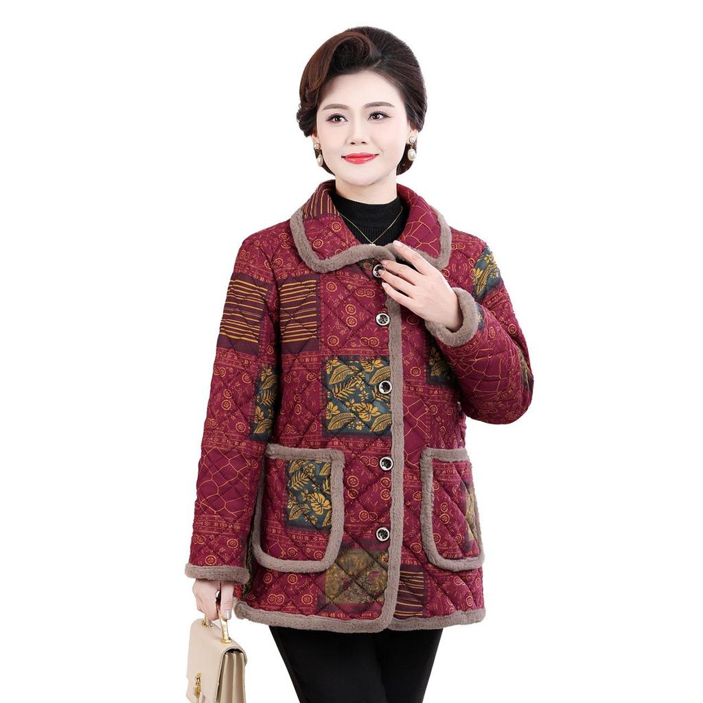 Plus Size Velvet-Lined Maternity Winter Coat for Middle-Aged & Elderly Women