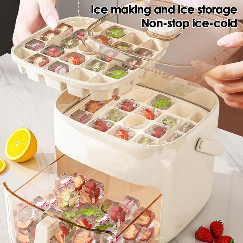 Ice Trays Press Ice Cubse Tray With Lid And Bin Press Non-Stick Iced Bucket Easy Release Kitchen Gadgets For Freezer Home &
