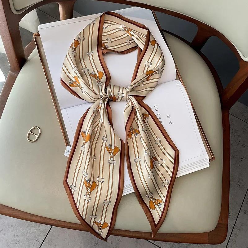 Design Print Skinny Scarf Plaid Horse Hairband Scarves Women Narrow Silk Scarfs Bag Ribbons Luxury Wrist Towel Foulard