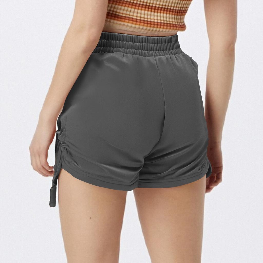 Šortai moterims vienspalviai kasdieniai vasariniai bėgiojimui elastiniu juosmeniu laisvi su kišenėmis