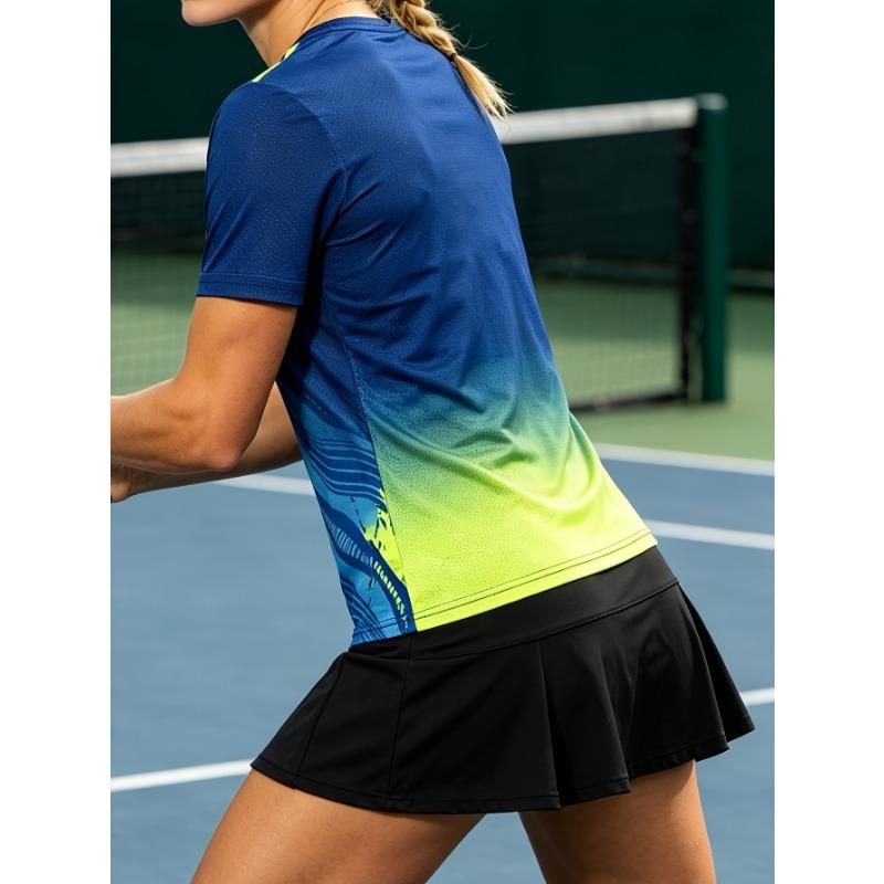 Women's Sports Short-sleeved T-shirt, Summer Fashion Gradient Contrasting Geometric Print Crew Neck Sweatshirt