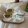 Fashion French Lace - Satin Ribbon Trainer Sneakers | Cream - Sweet Vintage Sporty Sneakers