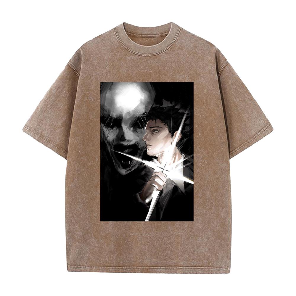 Trendy Anime Jujutsu Kaisen T Shirt Hiromi Higuruma Washed Oversized T-shirt Summer Short Sleeve Cotton Tees Tops Men Clothing