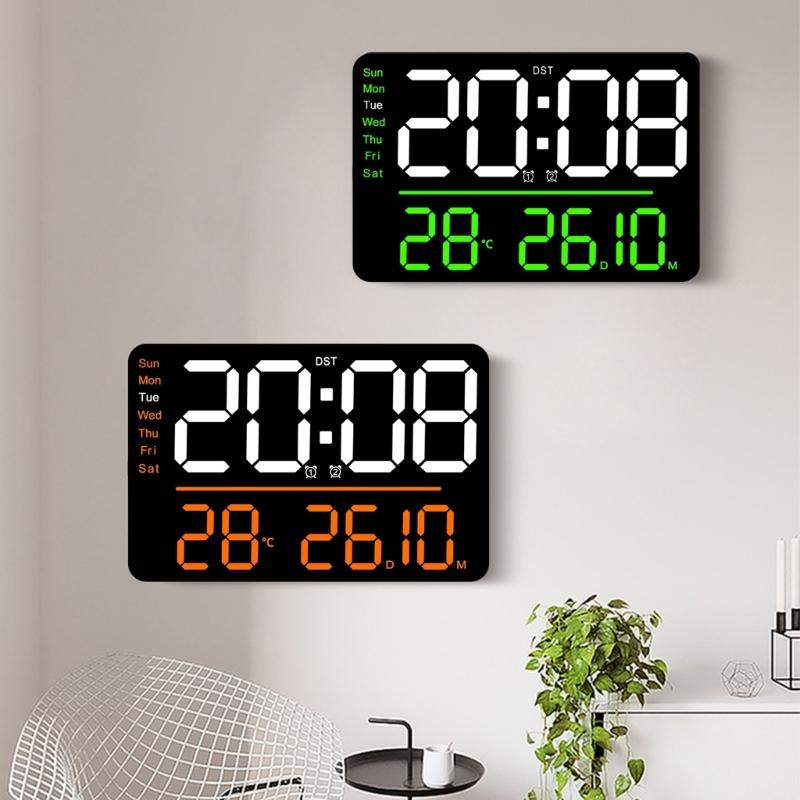 Digital Clocks Wall Clock Date/Week/Temperature Display 2 Alarm Clocks Contemporary Bedroom Alarm 11" Large Screen