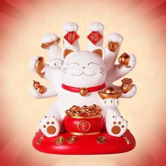 AiO JAPAN Feng Shui Figurine Senju Maneki Neko Cat Continues Invite Good Fortune Wealth Prosperity Gold Treasure Happiness Item Gift Small Present