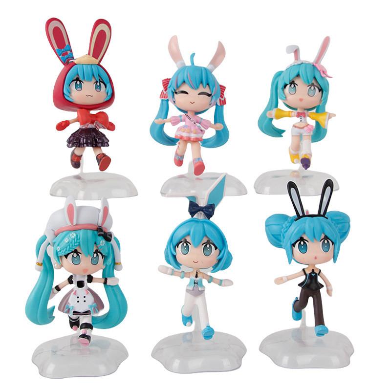 Pvc Delightful Rabbit Ears Hatsune Miku Q Version Doll Collectible Figurines