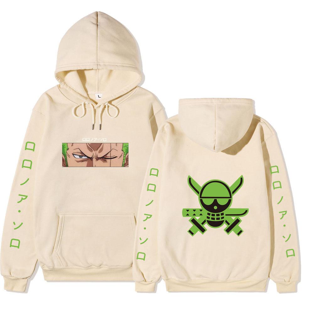 Anime One Piece Zoro Hoodie, Front Back Double Sided Print Pullover Sweatshirt Long Sleeve Streetwear for Men Women