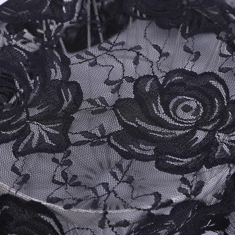 Black Peony Stretch Lace Bodysuit with Large Peony Flower Trim