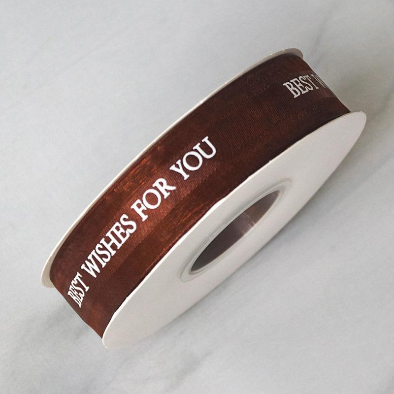 Medium Satin Edge Yarn Chiffon Ribbon Alphabet Flower Packaging Ribbon Cake Box Gift Ribbon Response Transparent Ribbon Bow DIY Flower Handmade