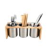 IMEEA Chopstick Holder, Cutlery Stand, Cutlery Holder, Cutlery Case, Stainless Steel, Wooden Frame, 3 Sets