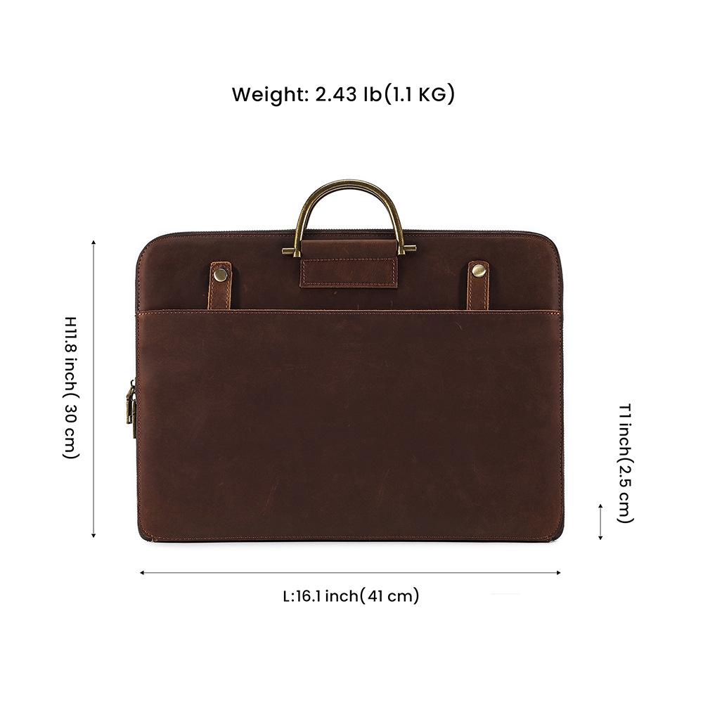 17-Inch Crazy Horse Leather Briefcase: Men's Business Messenger Bag