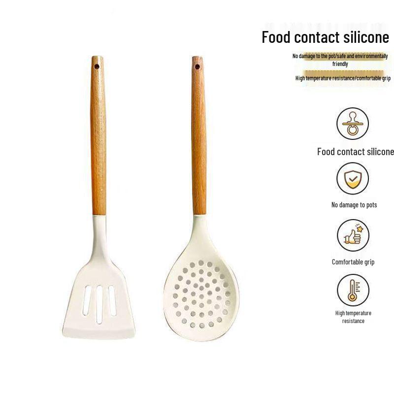 Silicone Spatula & Ladle Set with Wooden Handle for Home and Baby Food Preparation - High Quality, Stylish Design