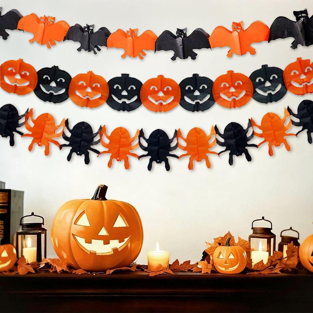 Halloween Spider & Bat Pumpkin Bunting - Festive Paper Decorations