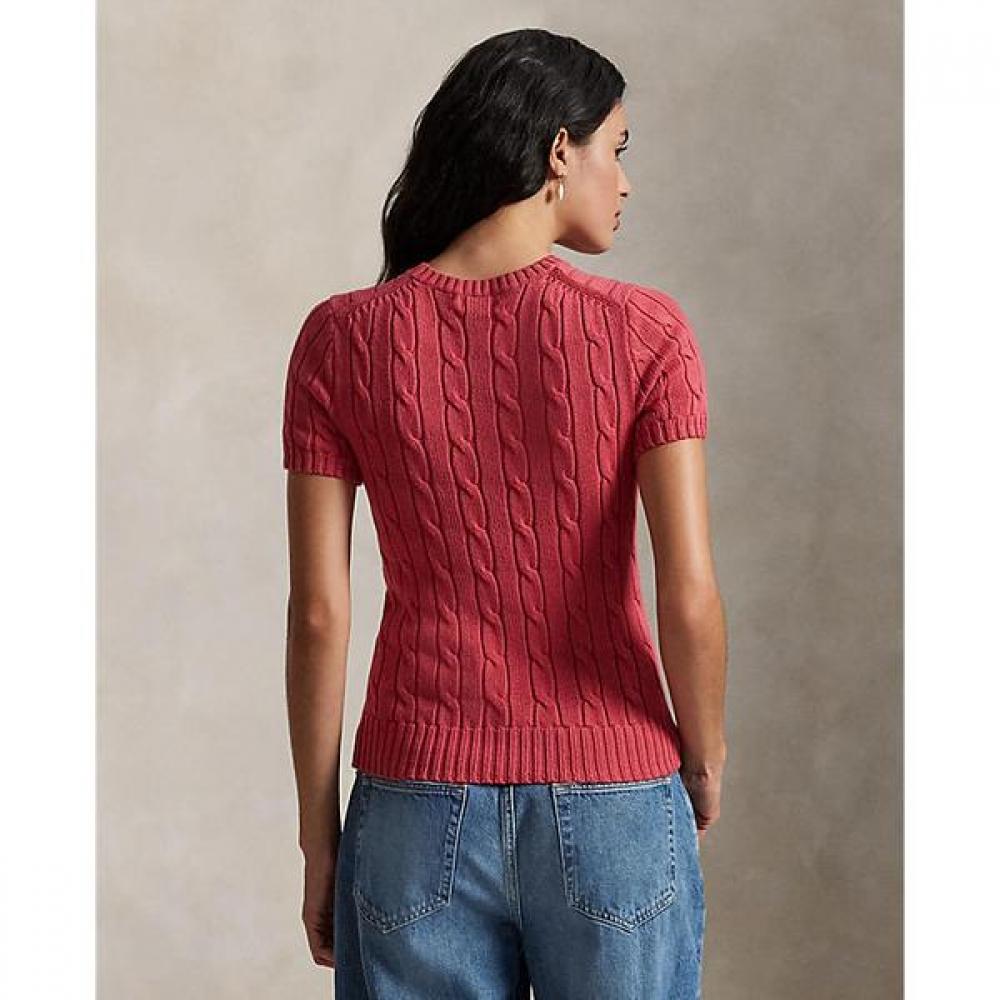 Polo Ralph Lauren Women S Cable Knit Cotton Short Sleeve Sweater