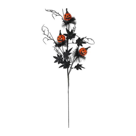 Artificial Halloween Stem Faux Curly Willow Branch with Pumpkin And Black Maple Leaves Gothic Fake Twig Picks for Vase DIY Home Decor