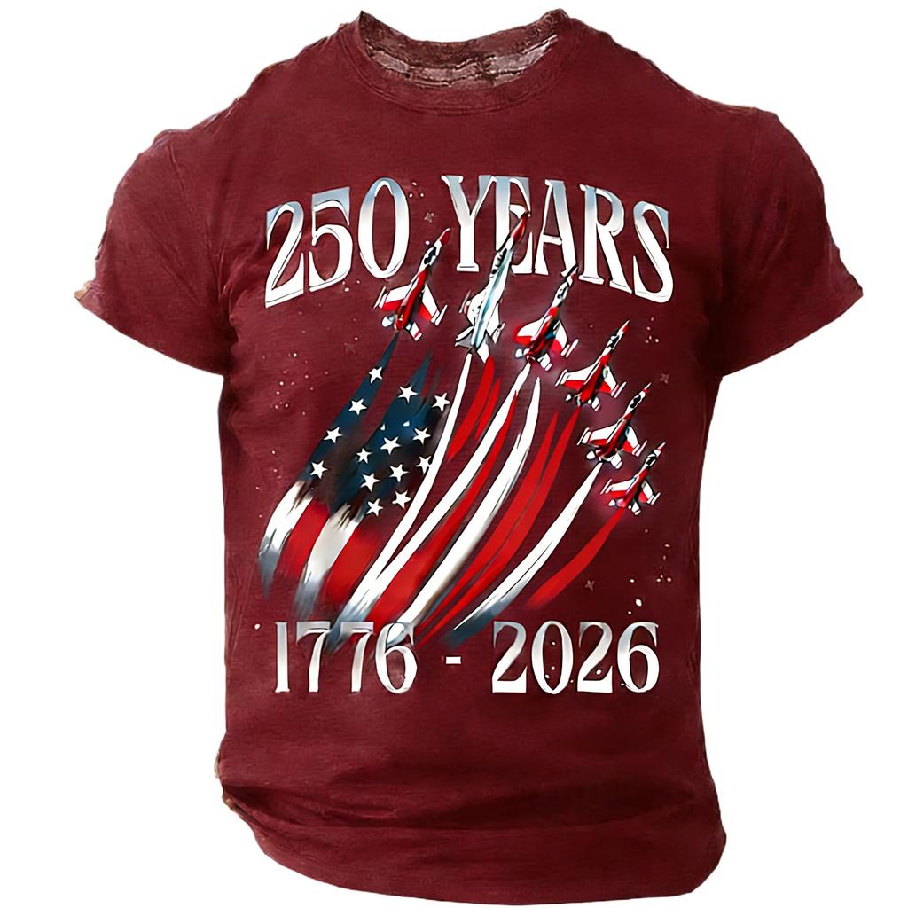 Men's Casual Short Sleeve Crew Neck T-Shirt Independence Day Graphic Print 250 Years Commemorative 1776 To 2026 Cotton Blend Top