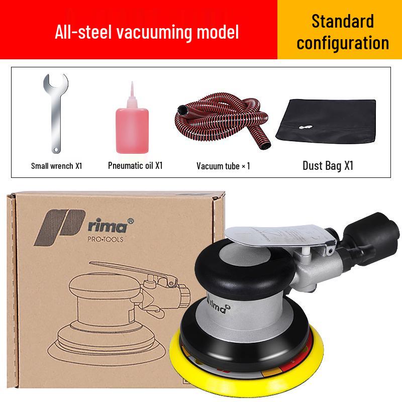 Taiwan Industrial-Grade Pneumatic Grinder with Dust Extraction and Round Sandpaper.