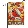 Welcome Fall Cardinal Decorative Garden Flag, Autumn Red Bird | Maple Leaves Yard Outside Home Decoration, Farmhouse Outdoor Small Decor Double-Sided
