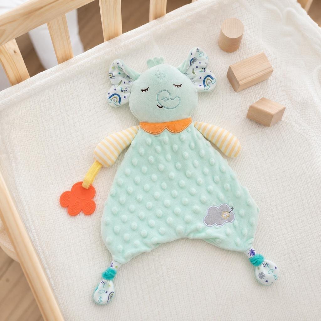 Baby Sensory Blanket with Teether and Crinkle Toy for Newborns Soft Plush Grasping