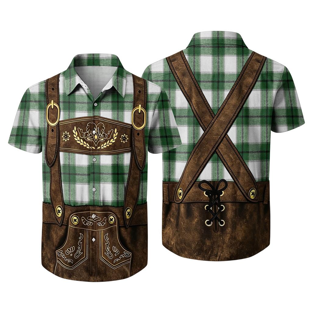Men's Short Sleeve Button Down Shirt with Vintage Festival Inspired Print Casual Loose Fit Festival Party Daily Top