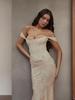 European & American Hot Girl Print One-Shoulder Maxi Dress with Spaghetti Straps, Open Back & Fishtail Skirt - 2025 Sexy Edition