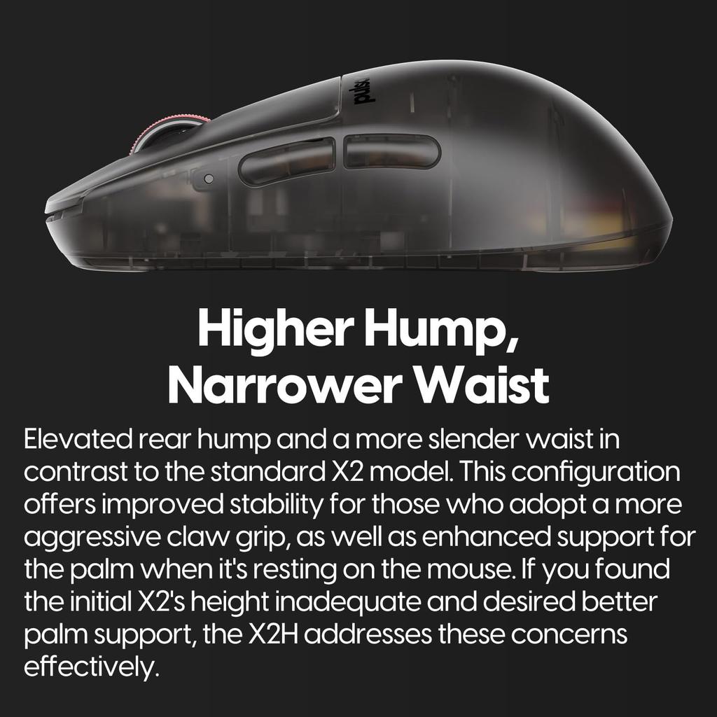 Pulsar Gaming Gears X2H Mini Clear Black Wireless Gaming 26000 DPI Optical PAW3395 Mouse, Ultra-Lightweight 52g, Ambidextrous, 2.4GHz, 1ms, Sensor,