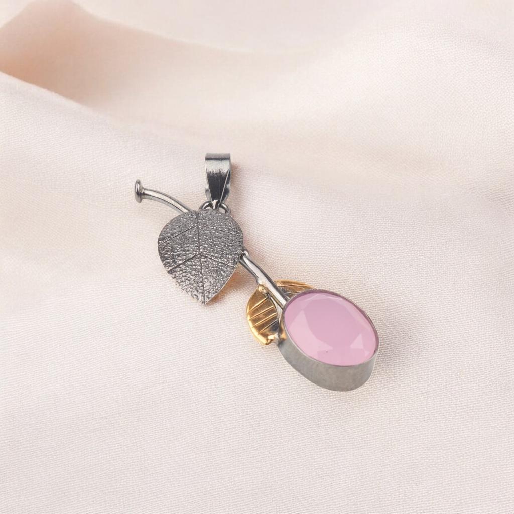 Rose Chalcedony Gemstone Handmade 925 Sterling Silver Pendant Women Jewelry Gift PP-55-18