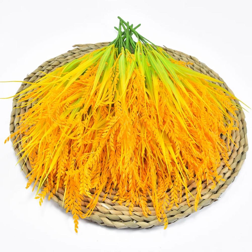 Plastic Wheat Ears Rice Plant Branch Yellow Flower Fake Plants  Autumn Decor