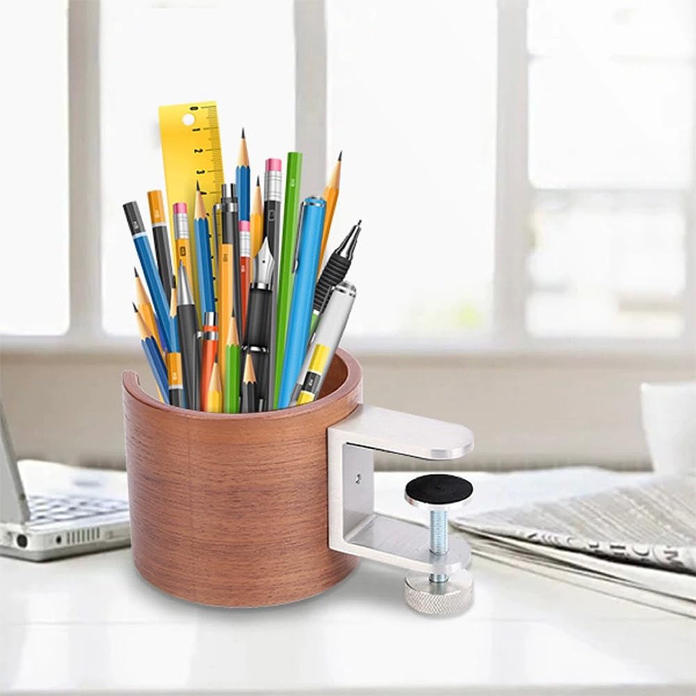 Wooden Cup Easy for Tabletop No Drilling for Mug Drinks Space-Saving Holder, Installation, Desks, Drinks, Required, Multifunctional, (Walnut Color)