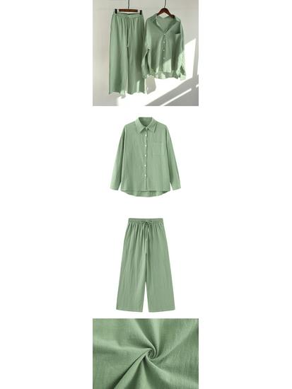 Women's Retro Plus Size 2-Piece Set: Cotton Linen Shirt & High Waist Wide Leg Pants