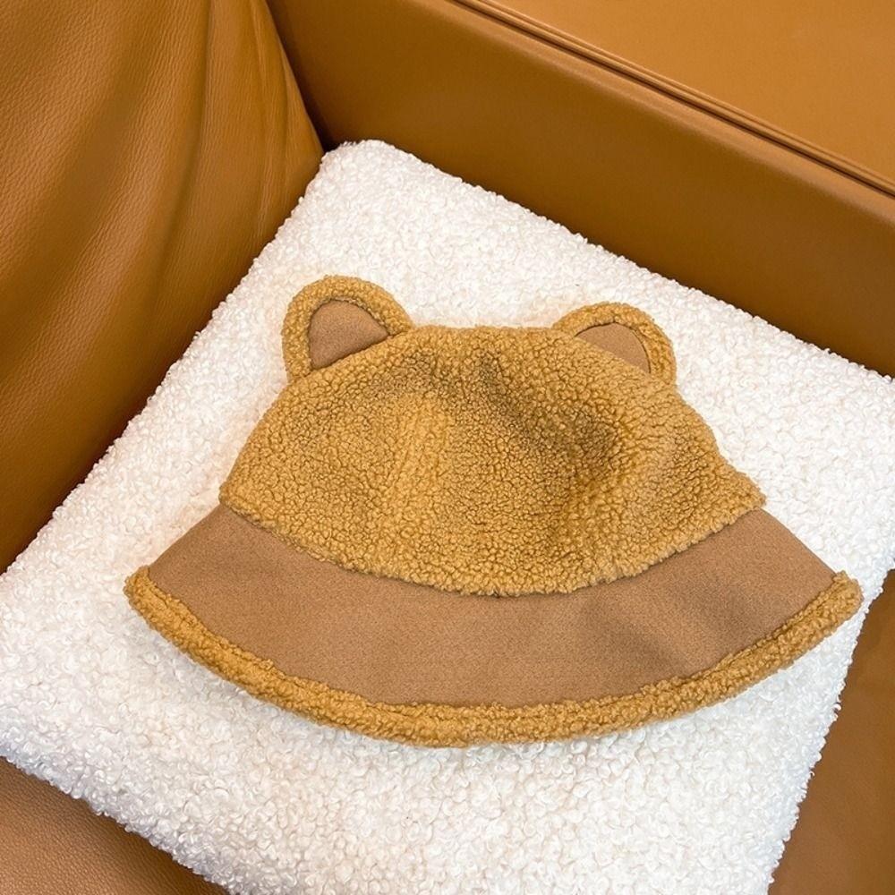 Fuzzy Faux Fur Fisherman Cap Fluffy Plush Warm Hats Cat Ear Fisherman Cap  Outdoor Wear