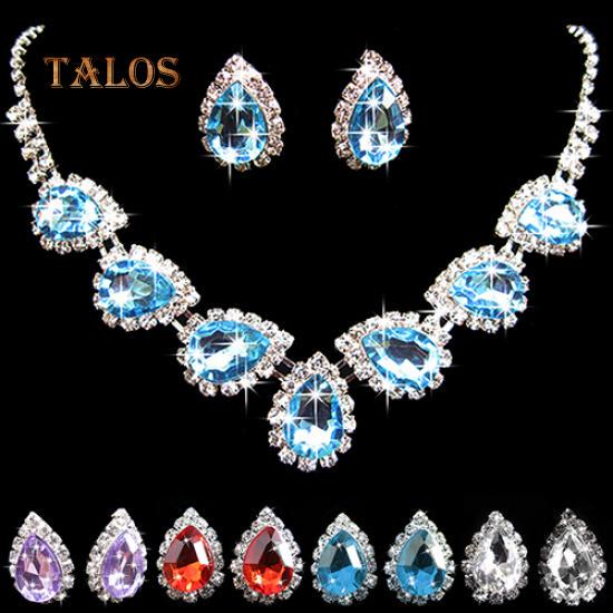 Prom Wedding Bridal Crystal Crystal Stone Waterdrop Necklace Earring Jewelry Set Accessories