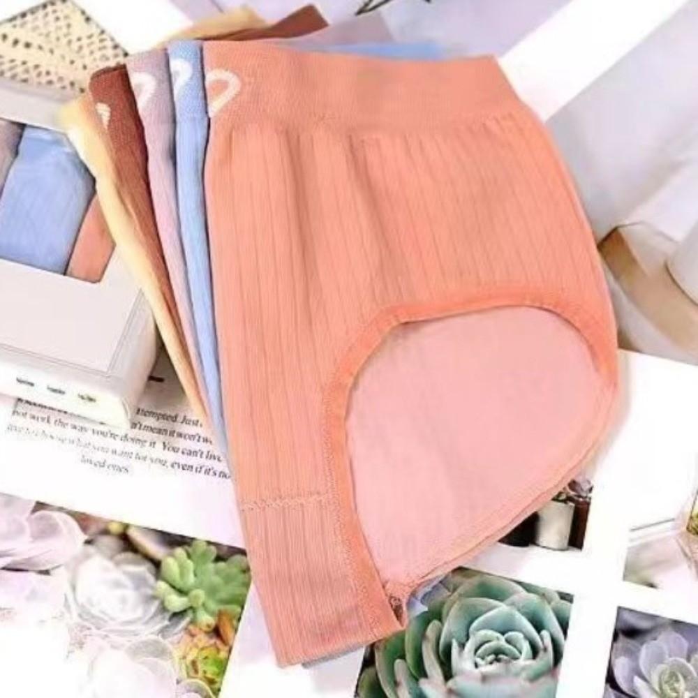 5Pcs Sweet Middle Waist Women Panties Set Underwear Random Color Candy Color Briefs 5PCS High Elastic Love Heart Underpants Lady