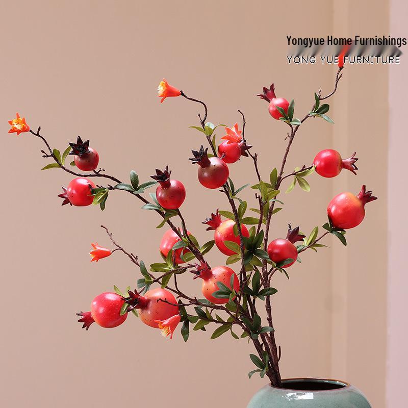 Artificial Pomegranate and Persimmon Fruit Flower Branch for Living Room or Entryway Decor