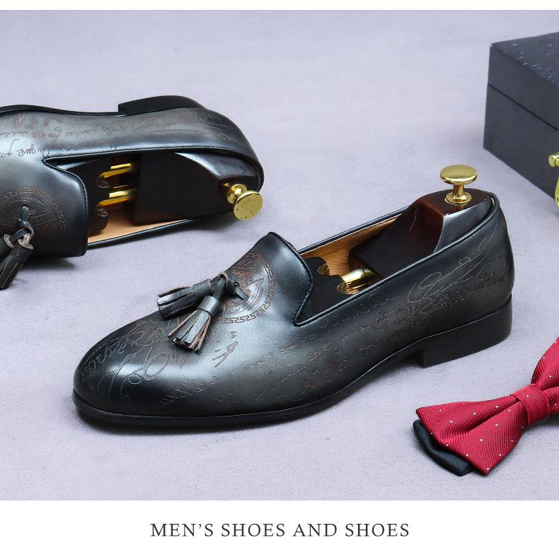 Men's Genuine Leather Tassel Slip-On Loafers - Retro Low-Top Casual Shoes