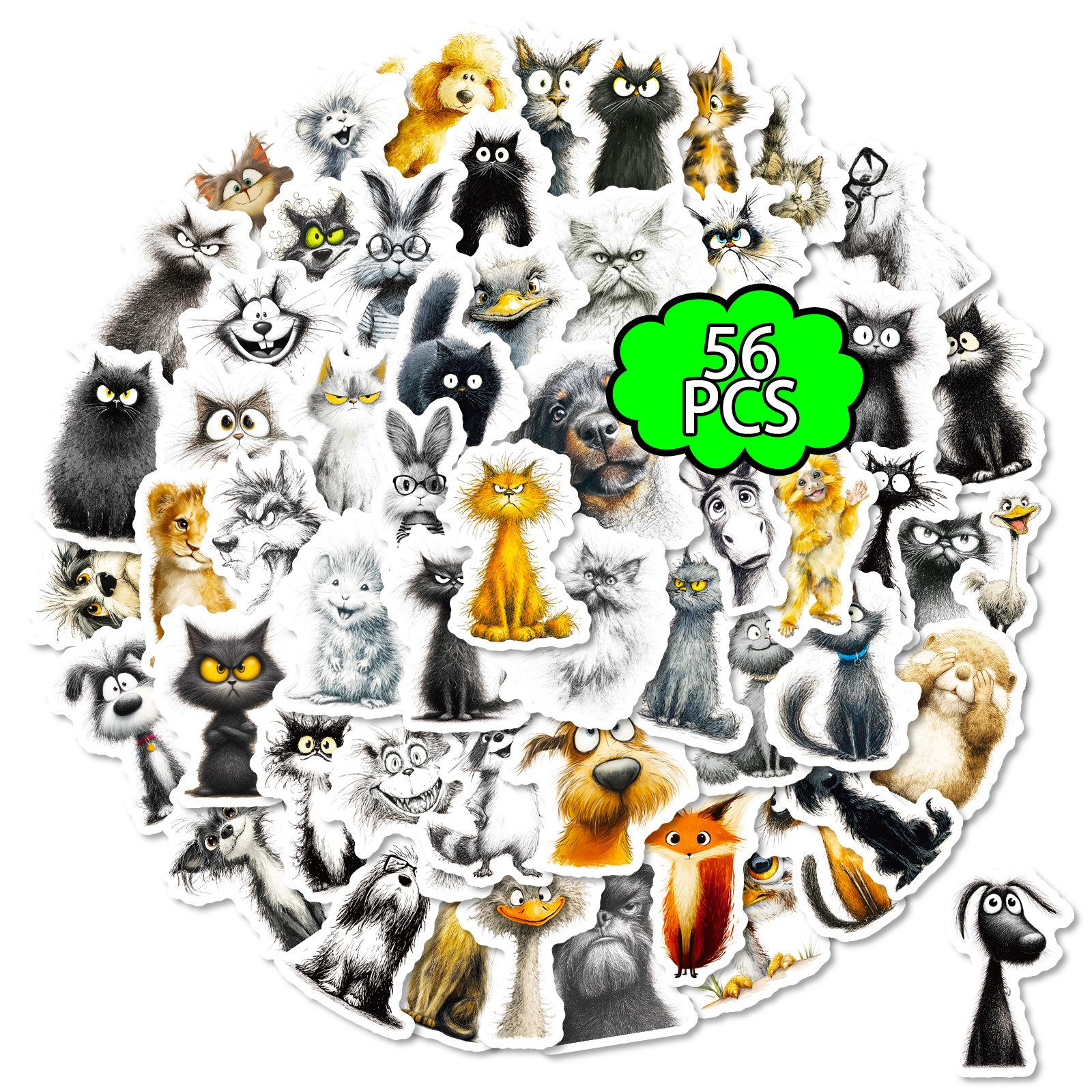 

56 Hand-Painted Fried Animal Graffiti Stickers Cute Creative Funny Suitcase Water Cup Decorative Stickers