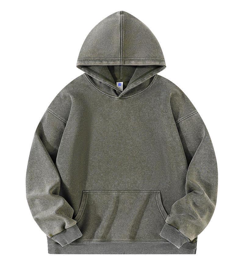 Women's Heavyweight Washed Hooded Sweatshirt, Loose Fit, Solid Color, No Drawstring, American Style, Long Sleeve, Versatile Base Layer