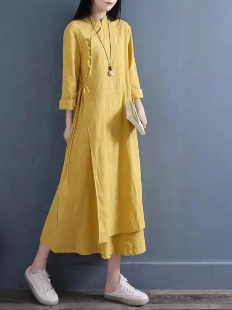 Women's Spring/Fall Dress Loose-Fit Double-Layer Literary-Style Long Dress