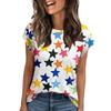 Women's Round Neck Short Sleeve Mid-Length T-Shirt Loose Casual Independence Day Printed Short Sleeve T-Shirt Top