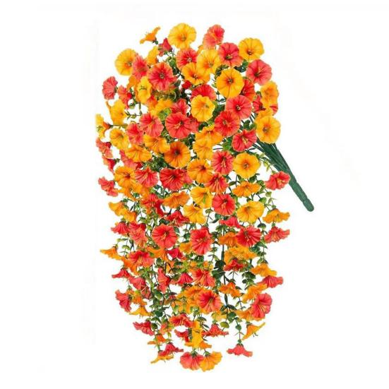 1/2/3/4Pcs Fall Hanging Artificial Morning Glory UV Resistant Realistic Fake Flower Wedding Party Indoor Outdoor Garden Wall Hanging Flower Decoration
