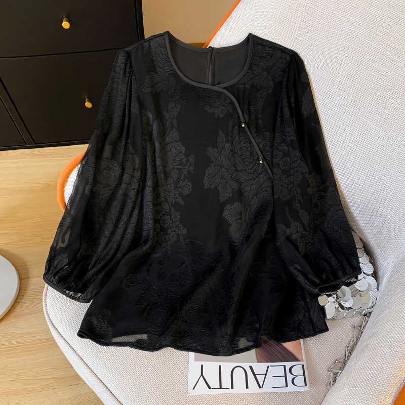 

Рубашка с круглым вырезом на пуговицах со стильным топом 2XL чёрный