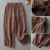 Cotton Linen Pants Plaid Loose Casual Vintage Korean Fashion Harajuku Trousers Women Clothing Bloomers Lantern Baggy Pants
