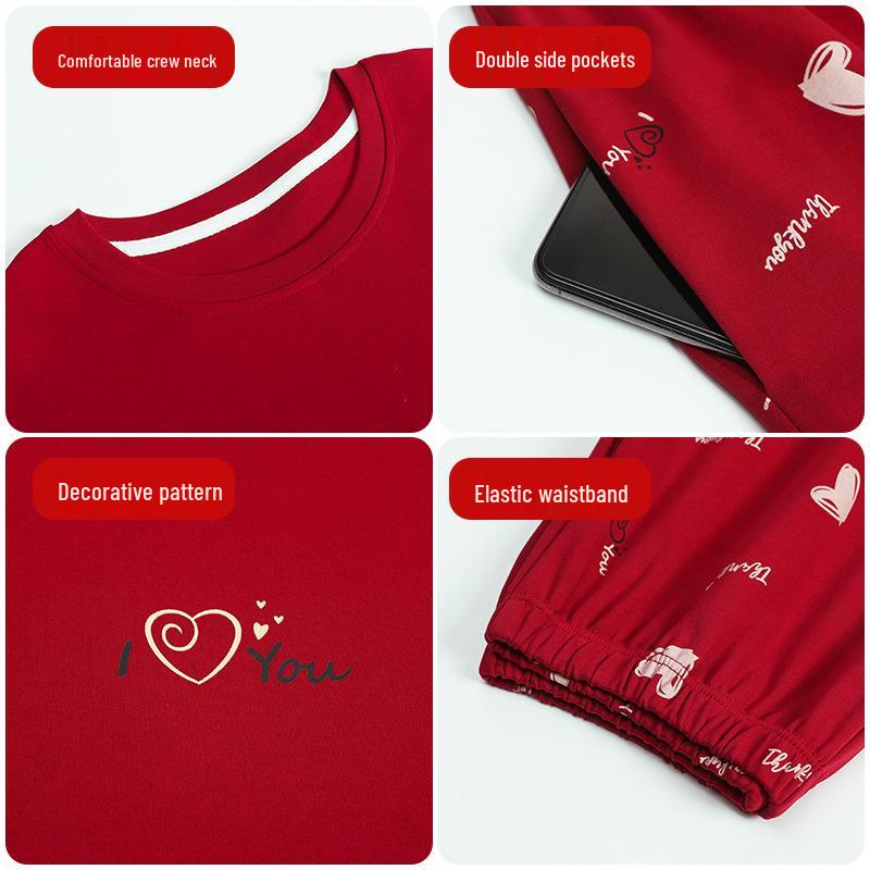 100% Cotton Women's Red Pajamas - Spring/Fall Wedding Year of the Rat Long Sleeve Plus Size Set