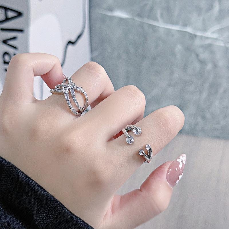 Niche High-End Flash Diamond Sweet Zircon Super Fairy Open Ring Temperament Fashionable Index Finger Ring Woman
