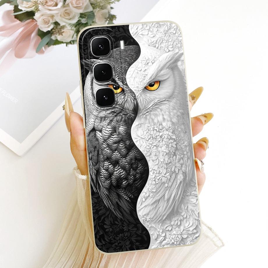 Phone Case For Infinix Hot 60 Pro 60i Black Cat Cartoon Dragon Animals Pattern Bumper For Hot 60 Pro+ Soft Liquid Silicone Cover