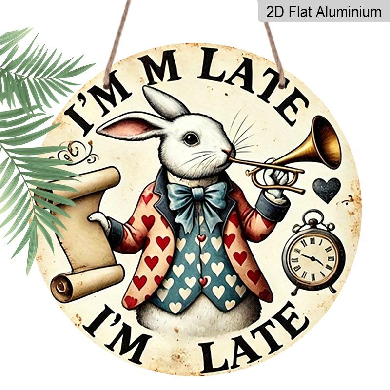 

2D Flat, Retro-style, High-end Round Aluminum Wall Hanging with White Rabbit Pattern in Various Sizes. Suitable for Various Venues, Indoor and 20*20cm