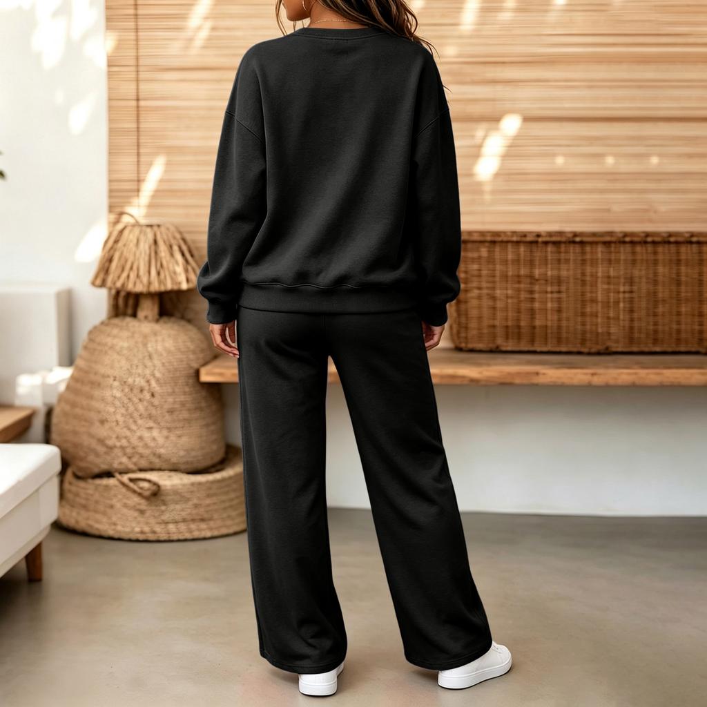 Conjunto Casual de Sudadera con Cuello Redondo y Pantalones para Mujer para Otoño Invierno