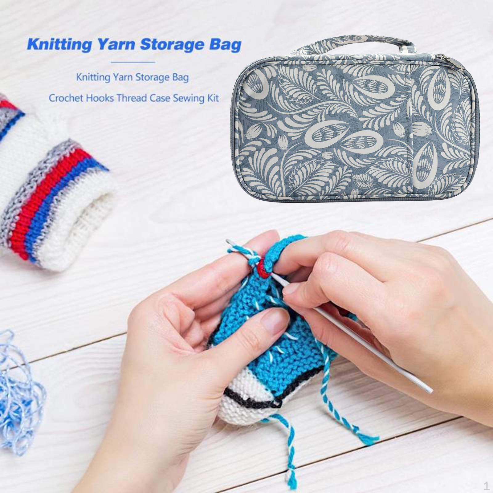 Crochet Hook Case Organizer Bag Storage Tote with Mesh Pockets Clear Compartment Oxford Cloth Gray Leaves 1790₽
