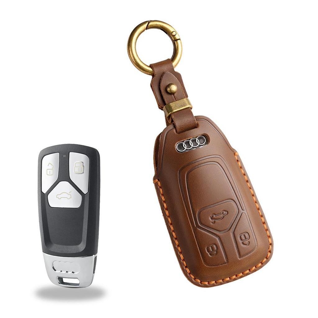 [2018 Aodi] Car Key Cover Keychain Car Key Case Cowhide Handmade Suitable for TT A4 A5 S5 Q5 Q7 SQ5